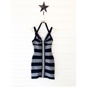 *NWT* BEBE Striped Zip Front Bodycon Dress